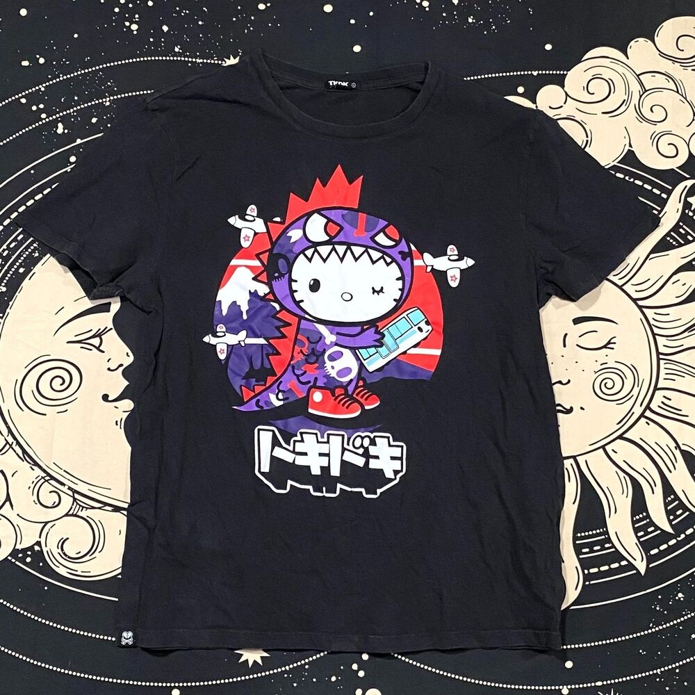 Tokidoki T-Shirt Men's XL Black Pullover Hello Kitty Print Streetwear Crew Neck